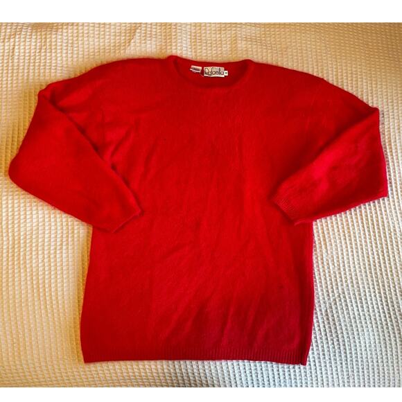 VTG Rafaella Red Angora Lambs Wool Blend Fuzzy Crew Neck Long Sleeve Sweater Med - Picture 15 of 15